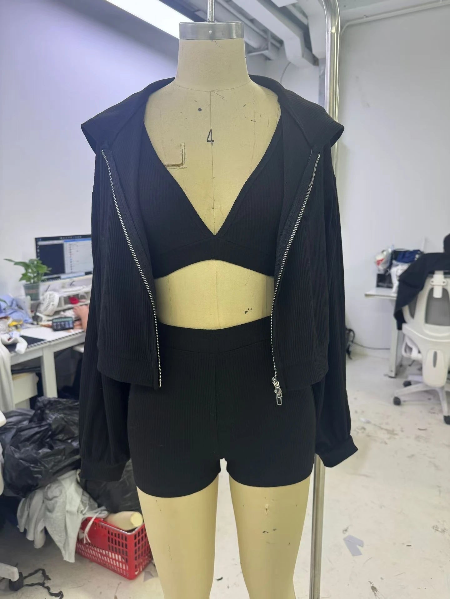 Women's 3 Piece Sport Set Hooded Zipper Jacket+Tank Top+Shorts Euro-American Style Solid Color Loose Fit Gym Yoga Running Outfit