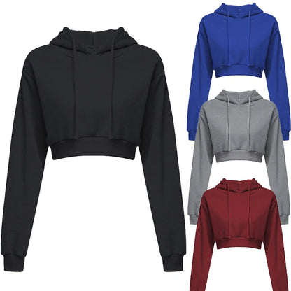 New Fashion Women Hoodie Sweatshirt Short Top Coat Sport Pullover Hooded Tops Female Autumn Winter Clothes Crop Top Hoodie