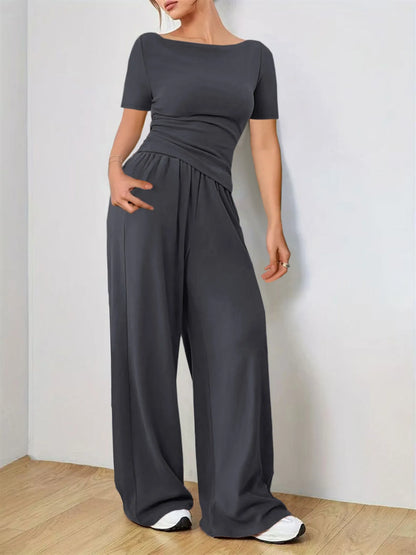 Women's Clothes Sales Yoga Sport Set Women's Two-Piece Wide-Leg Pants Set Soft And Tracksuit Suit Fashionable Irregularitie Suit