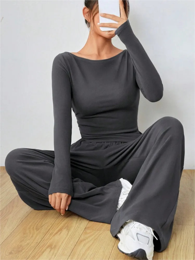 Women's Clothes Sales Yoga Sport Set Women's Two-Piece Wide-Leg Pants Set Soft And Tracksuit Suit Fashionable Irregularitie Suit