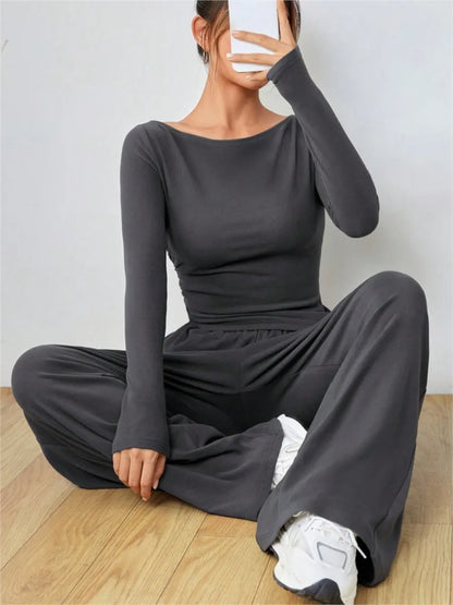 Women's Clothes Sales Yoga Sport Set Women's Two-Piece Wide-Leg Pants Set Soft And Tracksuit Suit Fashionable Irregularitie Suit