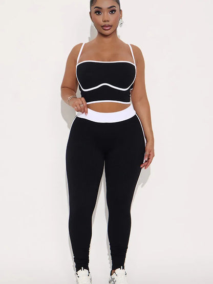 Doyerl Striped Knitted Tracksuit Woman Two Piece Set Sporty Fitness Camisole Crop Top and Sweatpants Joggers Running Yoga Sets