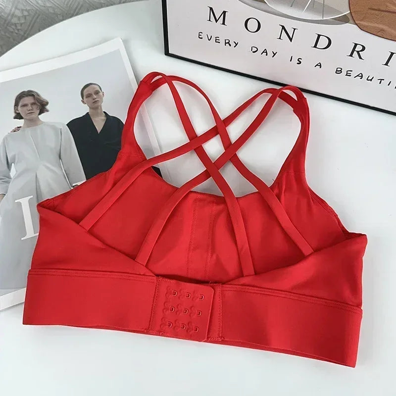 Fitness Tops Fashion Cross Back Women Sport Bra Shockproof Adjustable Buckle Sports Bra Gym Pilates Running Athletic Vest👍️