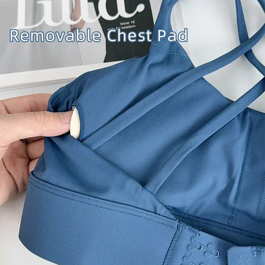 Fitness Tops Fashion Cross Back Women Sport Bra Shockproof Adjustable Buckle Sports Bra Gym Pilates Running Athletic Vest👍️