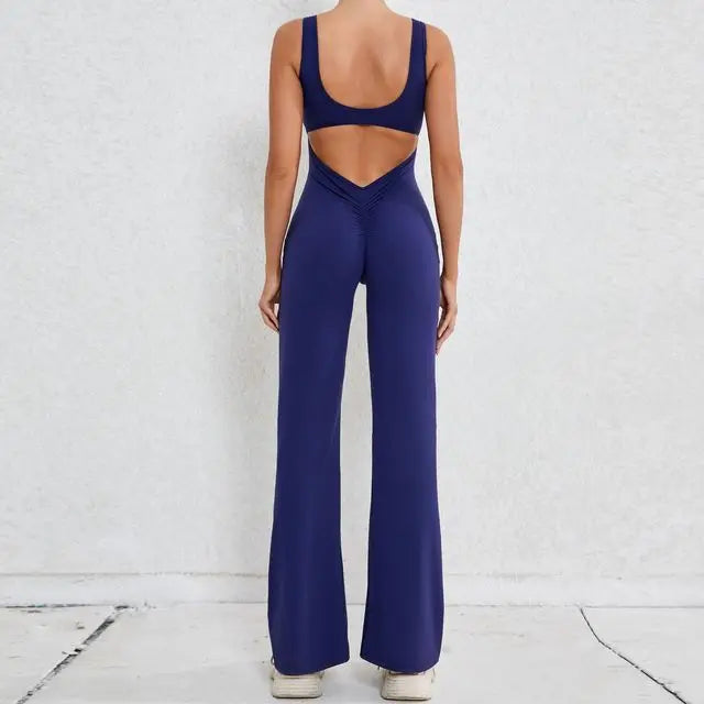 XS-XL New Pad Women Gym Yoga Set Sports Rompers Sexy Back Fitness Workout Pant Flare Leggings One Piece Jumpsuit Active Wear