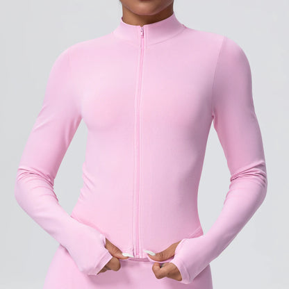 1PC Solid Color Slim Casual Zipper Long Sleeves Yoga Coat for Woman's Quick Drying Gym Sports Running Workout Top Yoga Jacket