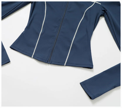 Women Sport Jacket Zipper Yoga Coat Clothes Quick Dry Fitness Jacket Running Long Sleeves Thumb Hole Sportwear Gym Workout Top