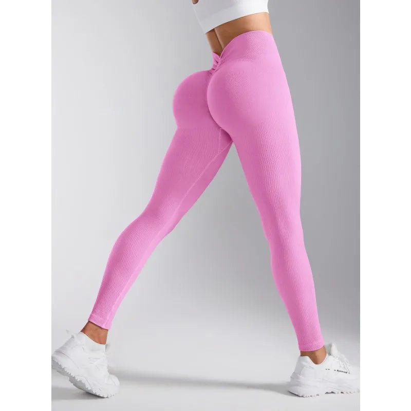 Back V-waist Yoga Leggings Women Seamless Slim Pants Gym Workout Running Sexy Butt Lift Sports Leggings Stretchy Ribbed Pants