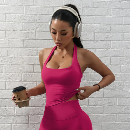 TRY TO BN Gym Woman Top Neck Halter Sports Bra Seamless Beautiful Back Vest Fitness Workout Running Training Tight Yoga Clothing