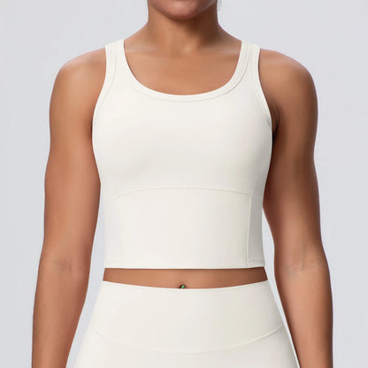 1 Piece Woman's Gather Naked Feel Workout Top Yoga Vest for Summer Gym Fitness Running Shockproof Yoga Underwear with Chest Pad