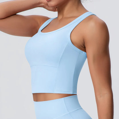 1 Piece Woman's Gather Naked Feel Workout Top Yoga Vest for Summer Gym Fitness Running Shockproof Yoga Underwear with Chest Pad