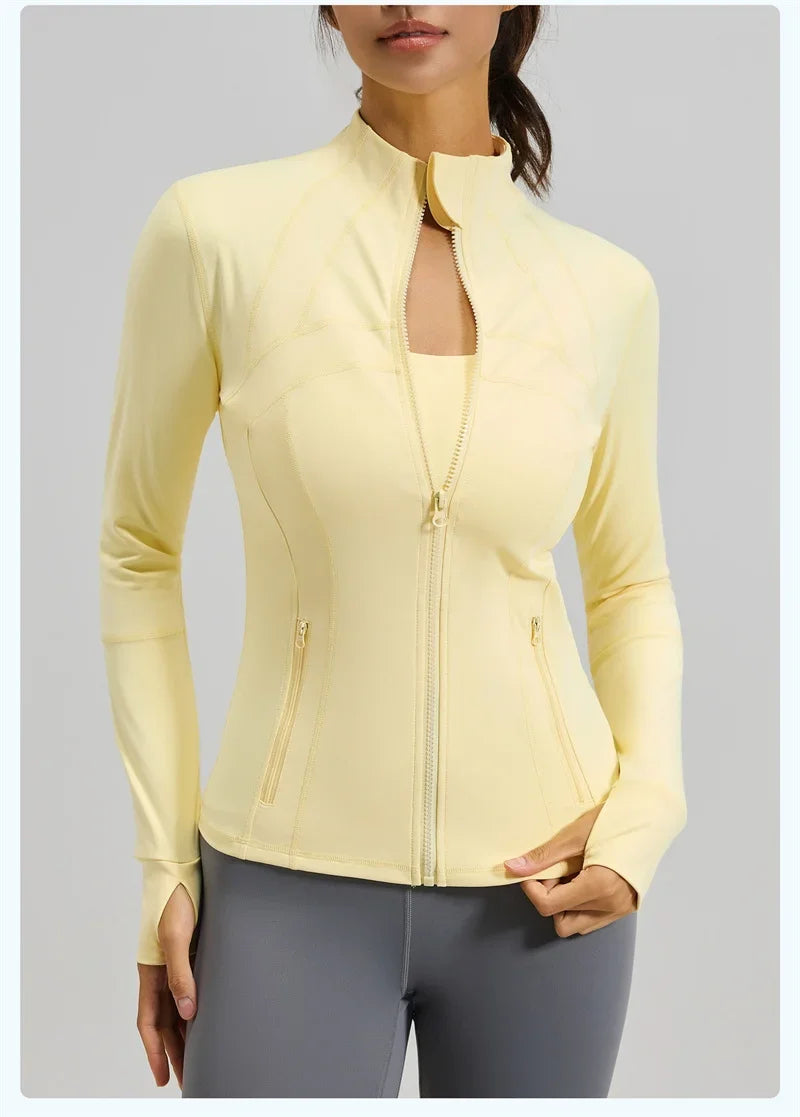 PofyBofy Running Jackets Women Full Zip Up Winter Fall Sports Jackets Workout Yoga Long Sleeve Gym Shirts with Pockets Slim Fit