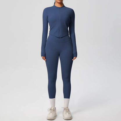 2PCS Yoga Suit Women Gym Set Sports Set Women Tracksuit Running Zipper Workout Sportswear Long Sleeve Sports Shirt Yoga Clothing