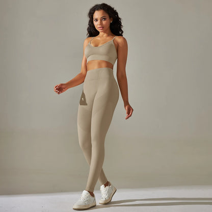 Seamless Yoga Set Camisole Bra Leggings Set Fitness Tracksuit Women Gym Sportswear High Waist Hip Lift Leggings Crop Top Suit