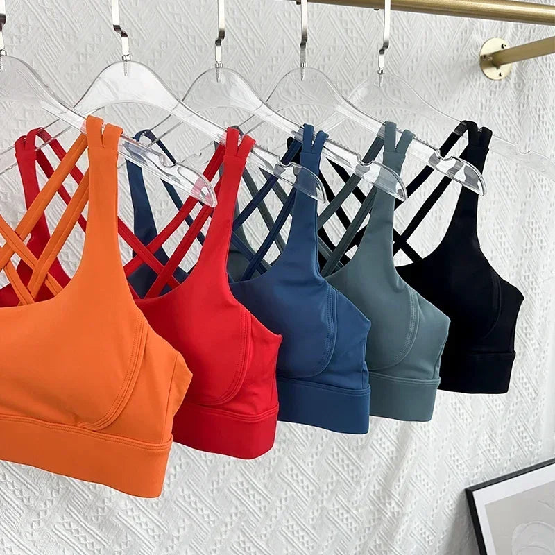 Fitness Tops Fashion Cross Back Women Sport Bra Shockproof Adjustable Buckle Sports Bra Gym Pilates Running Athletic Vest👍️