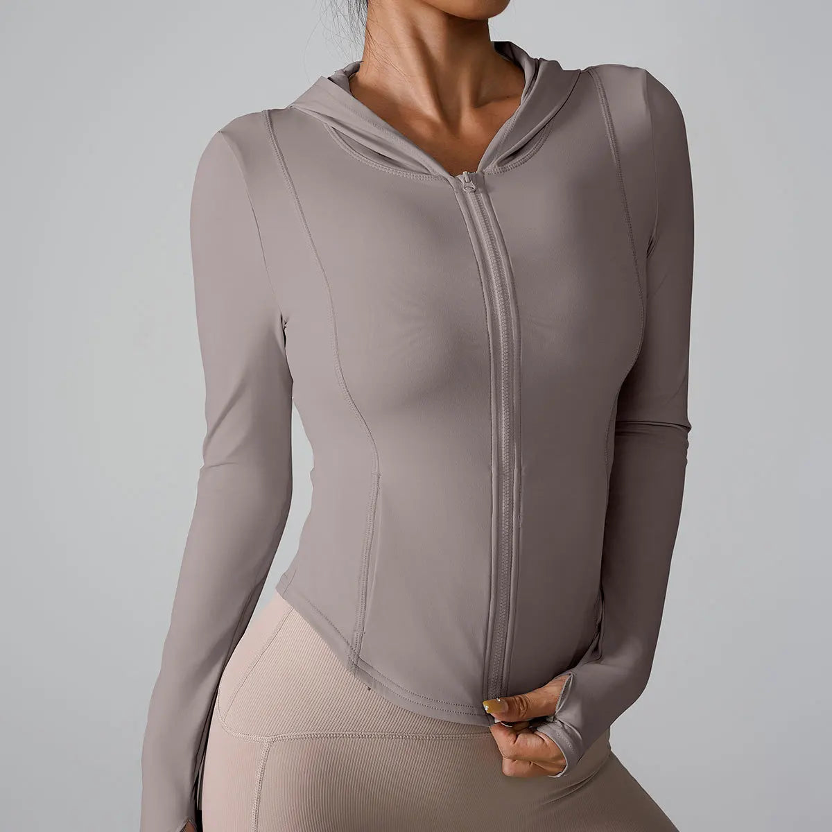 2024 European and American new long-sleeved sports jacket hooded running fitness clothes zipper yoga long-sleeved jacket