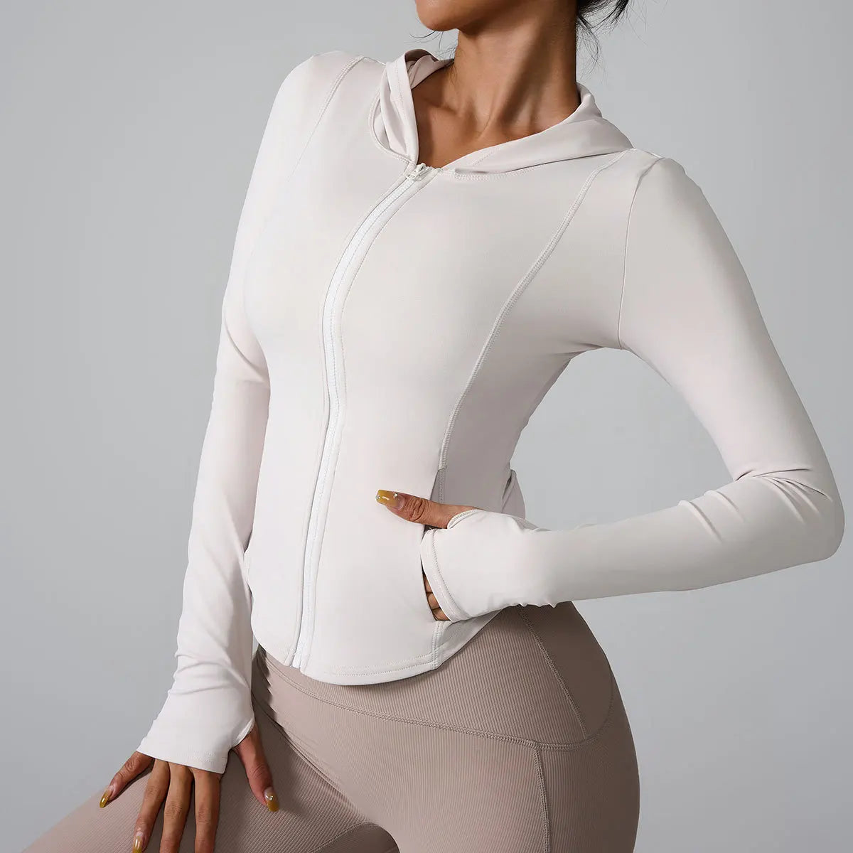2024 European and American new long-sleeved sports jacket hooded running fitness clothes zipper yoga long-sleeved jacket
