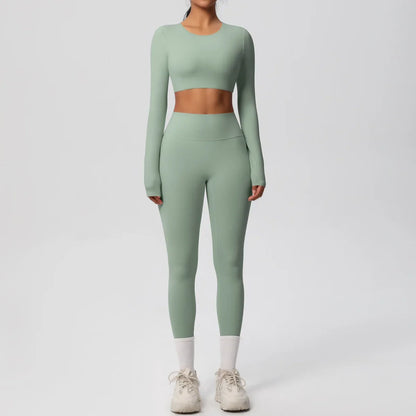Yoga Suit Women Leggings with Pocketed Quick-Drying Gym Set Women Tracksuit Running Workout Short Sleeves Sports Yoga Clothing
