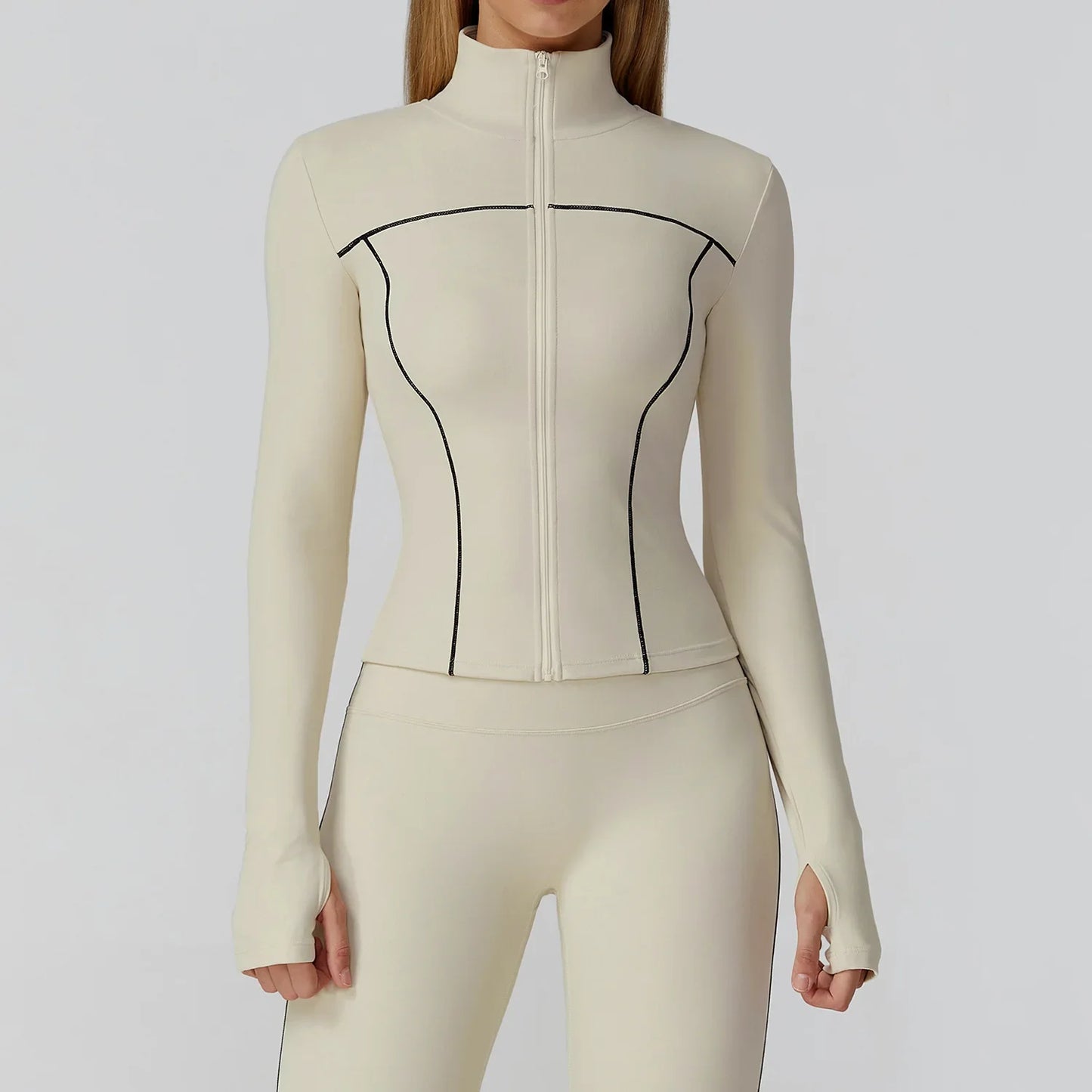 Women Sport Jacket Zipper Yoga Coat Clothes Quick Dry Fitness Jacket Running Long Sleeves Thumb Hole Sportwear Gym Workout Top