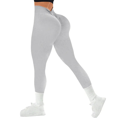 Back V-waist Yoga Leggings Women Seamless Slim Pants Gym Workout Running Sexy Butt Lift Sports Leggings Stretchy Ribbed Pants
