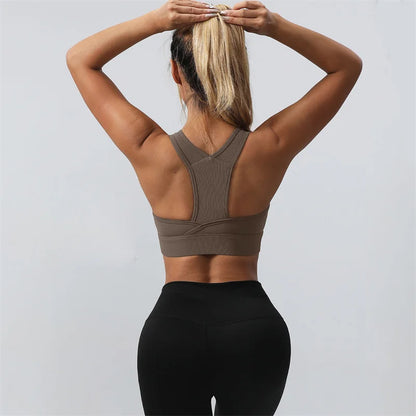 SVEIC Sexy Hollow Sports Bra Gym Woman Push Up High Impact Shockproof Underwear Fitness Crop Top Mujer Workout Women's Yoga Bras
