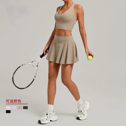 Sports Bra Tennis Skirt Suit Tight High Waist Anti-Exposure Fitness Golf Badminton Tennis Skirt Running Sports Yoga Wear 2pc Set