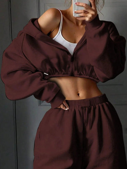 DSMTRC 2025 Autumn Ladies Casual Sport Two Piece Matching Sets Hoodies Crop Top+Sweatpants Pants Suits Black Club Outfits Woman