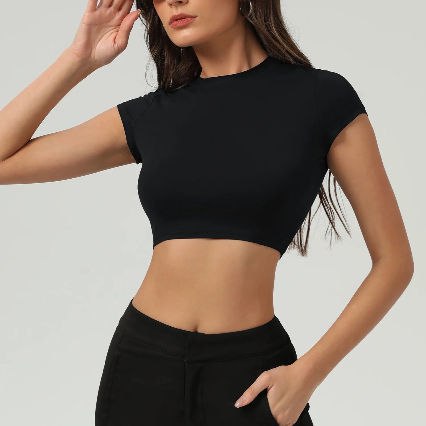 Women Yoga T-Shirt Fitness Crop Top Sexy Workout Short Sleeve Push Up Yoga Shirt Gym Top Running Active Wear Sport Clothes