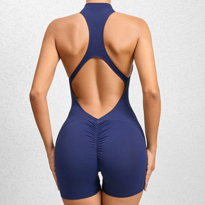 V Back Scrunch One-Piece Suit Push Up Sports Jumpsuit Woman Fitness Zipper Overalls Workout Rompers Women Gym Bodysuits Female