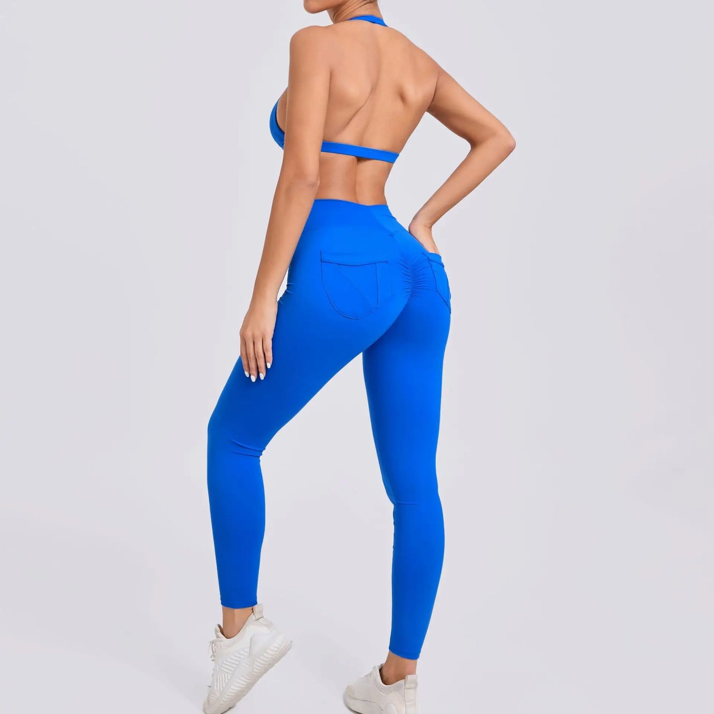 Workout Set for Women Quick Dry Yoga Outfit Seamless Sports Bra High Waist Gym Leggings with Pockets Running Fitness