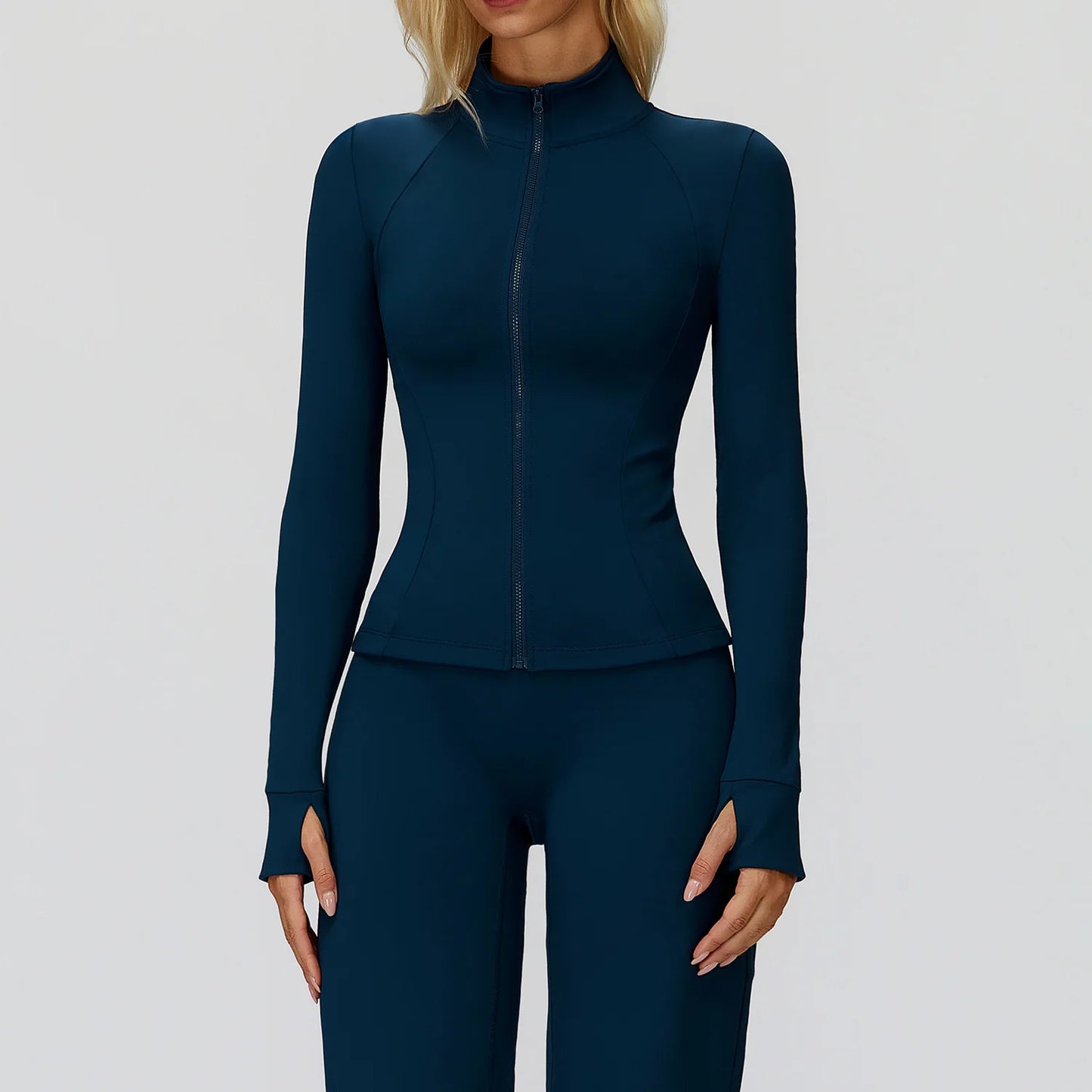 Women's Shirts Full Zipper Yoga Top With Thumbholes Fitness Running Jacket Stretch Slim Fit Long Sleeve Gym Top Women Sportswear