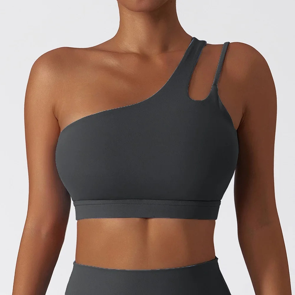 Cloud Hide Sexy One Shoulder Sports Bra for Women Fitness Yoga Crop Top Ladies Running Underwear Workout Gym Shirt Sportswear