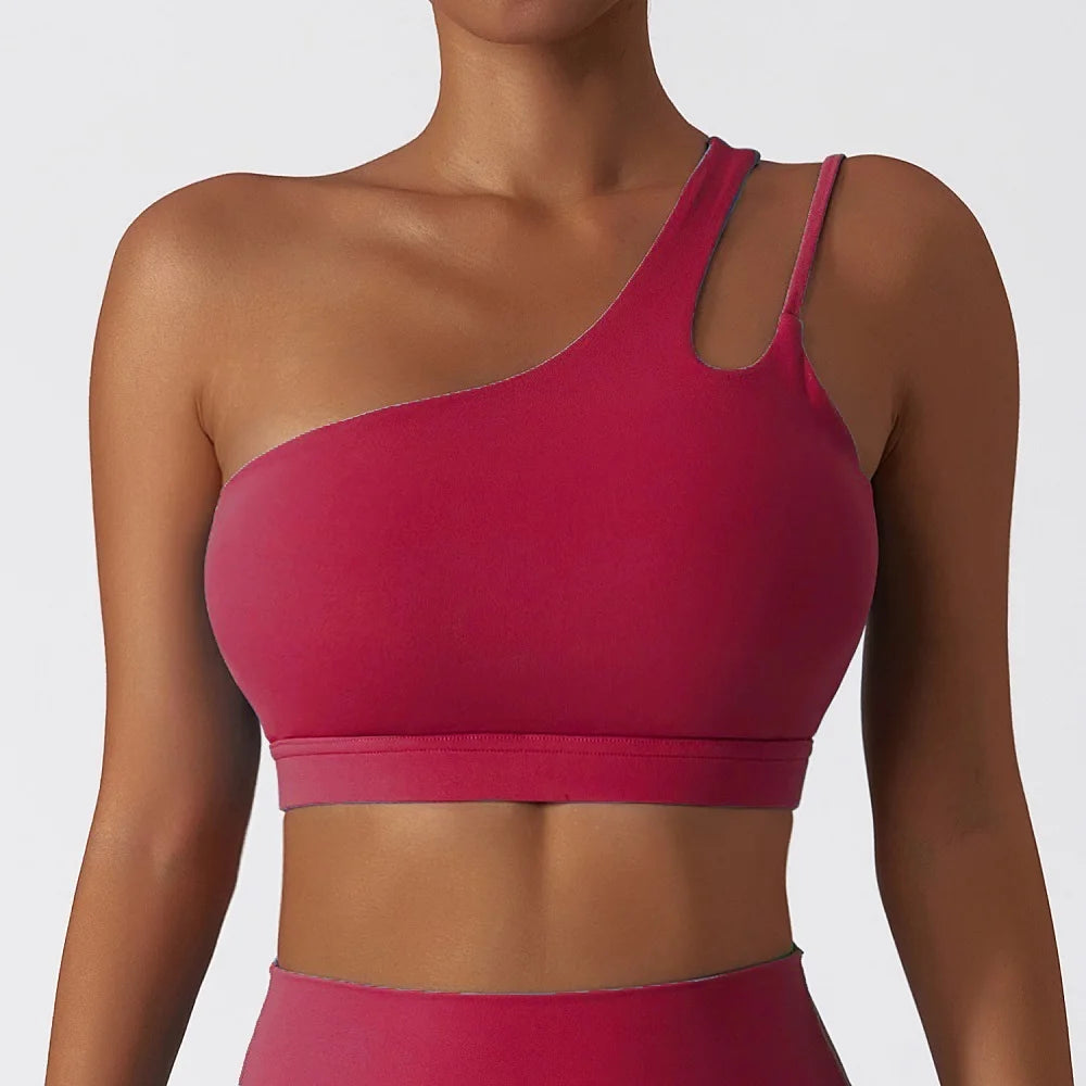Cloud Hide Sexy One Shoulder Sports Bra for Women Fitness Yoga Crop Top Ladies Running Underwear Workout Gym Shirt Sportswear