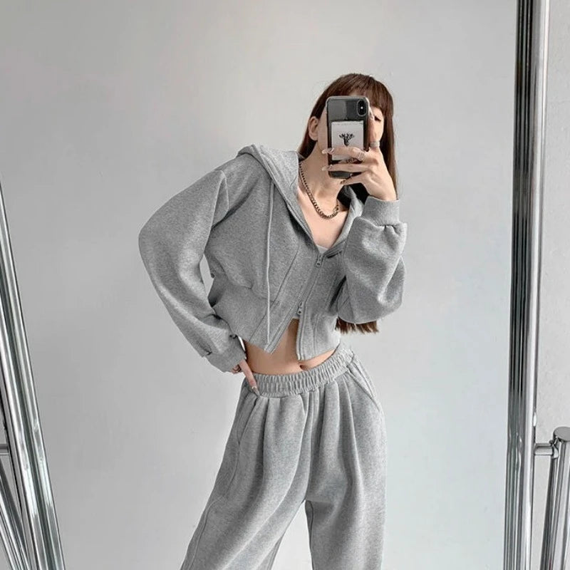 Sport Cropped Baggy Hoodies Sweatshirt for Women Harajuku Fashion Aesthetic Outerwears Korean Streetwear Y2k Woman Hooded Tops