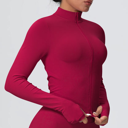 1PC Solid Color Slim Casual Zipper Long Sleeves Yoga Coat for Woman's Quick Drying Gym Sports Running Workout Top Yoga Jacket