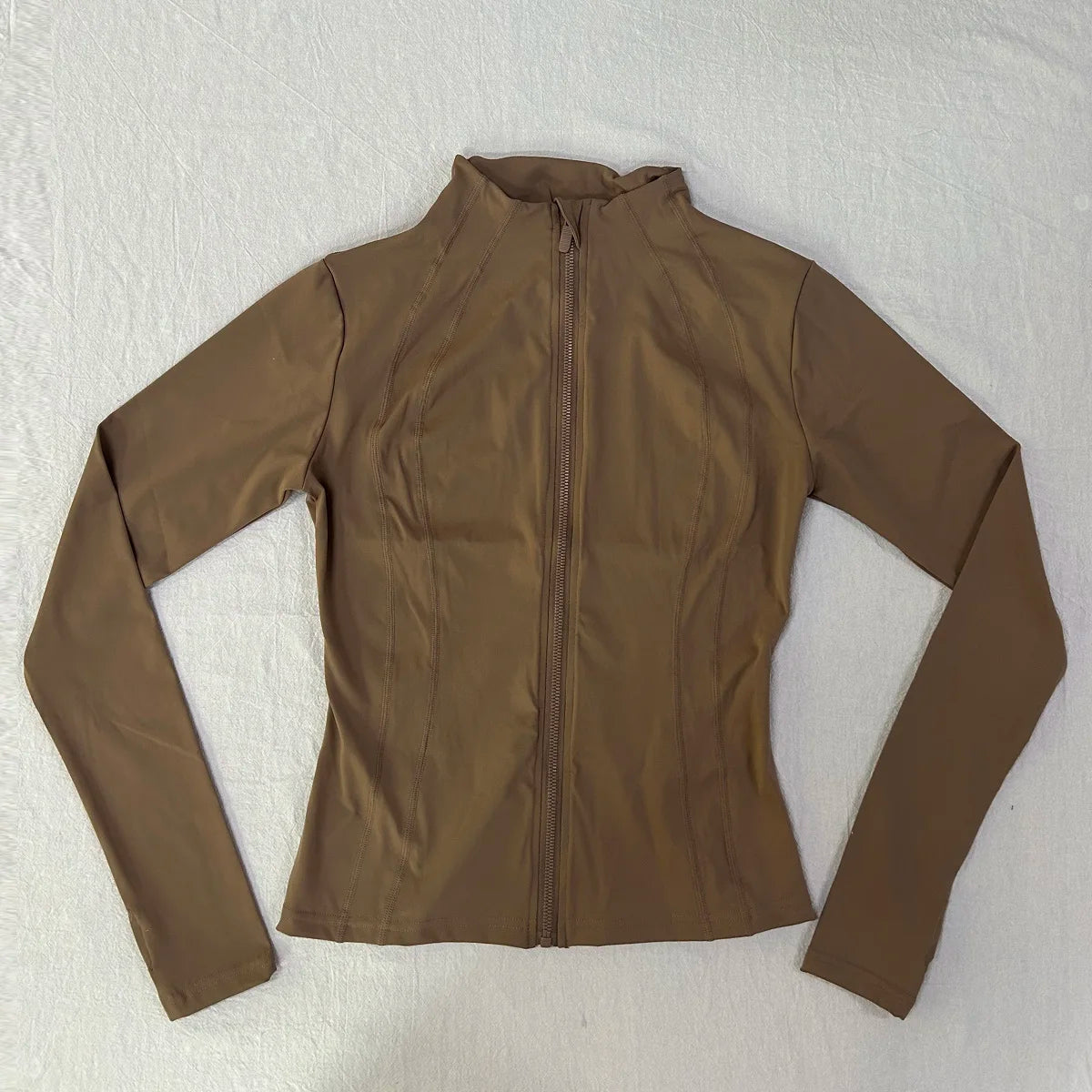 Gym Women's Full Zip Yoga Top With Thumbholes Fitness Running Jacket Stretch Fit Long Sleeve Round Neck Top Sportswear Workout