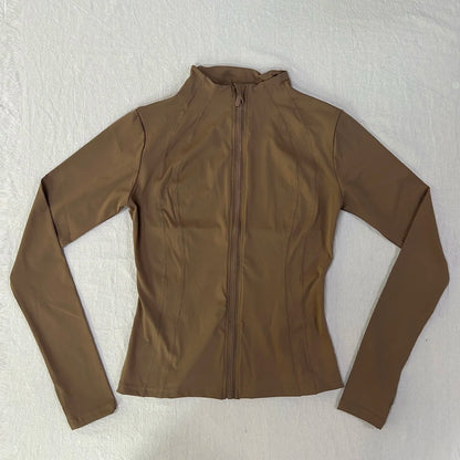 Gym Women's Full Zip Yoga Top With Thumbholes Fitness Running Jacket Stretch Fit Long Sleeve Round Neck Top Sportswear Workout