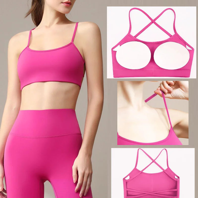 Aiithuug Crisscross Back Yoga Bra Sexy Back Gym Bras Pilates Bras Fitness Workout Bra Soft Stretchy Yoga Bras Active Crop Top