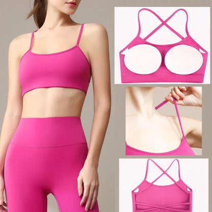 Aiithuug Crisscross Back Yoga Bra Sexy Back Gym Bras Pilates Bras Fitness Workout Bra Soft Stretchy Yoga Bras Active Crop Top