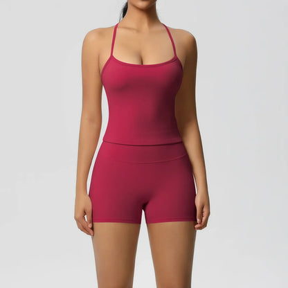 Yoga Suit Women Leggings with Pocketed Quick-Drying Gym Set Women Tracksuit Running Workout Short Sleeves Sports Yoga Clothing
