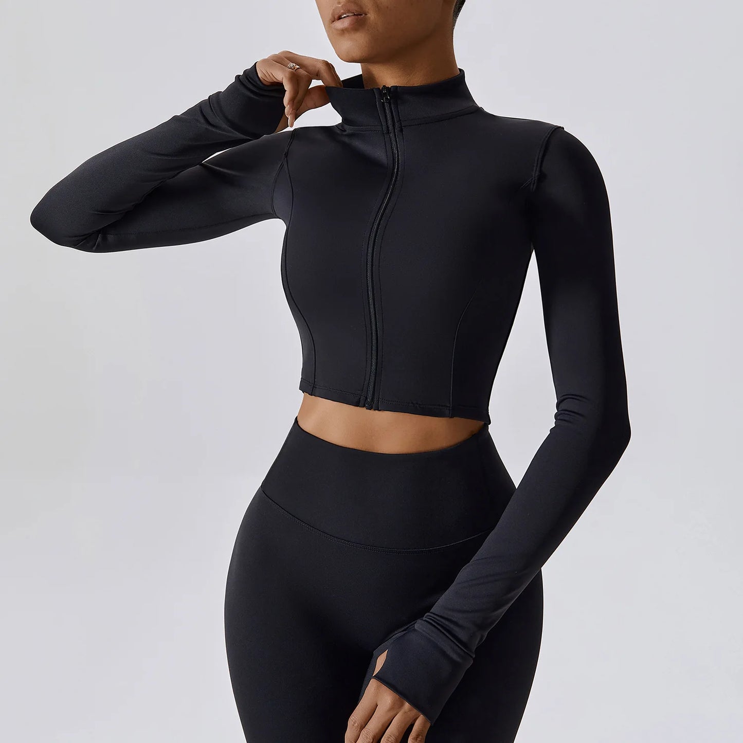 Sports Jacket Women's Zipper Long-Sleeved Stand-up Jacket Quick-Drying Training Yoga Clothes Summer Breathable Top Gym Fitness
