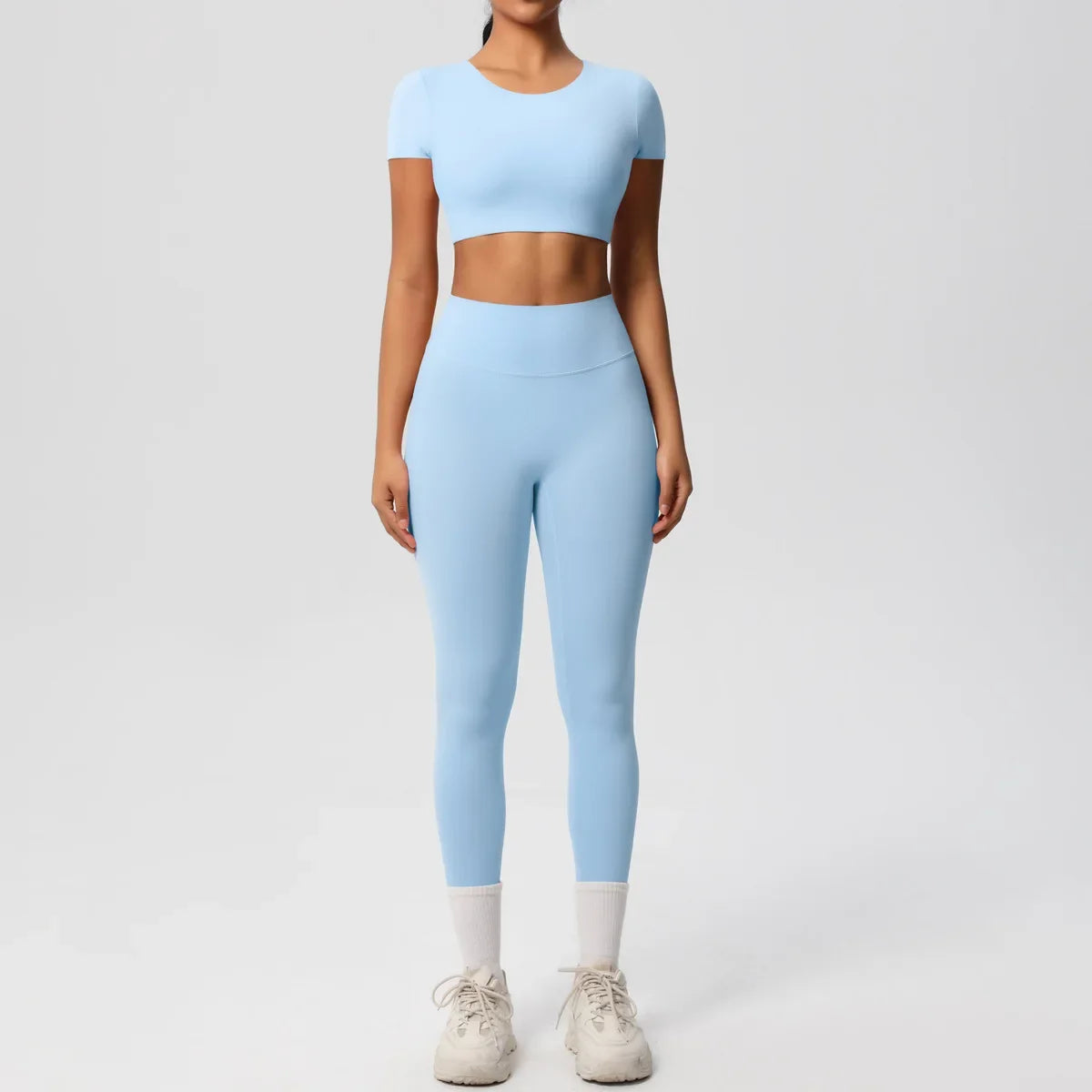 Yoga Suit Women Leggings with Pocketed Quick-Drying Gym Set Women Tracksuit Running Workout Short Sleeves Sports Yoga Clothing