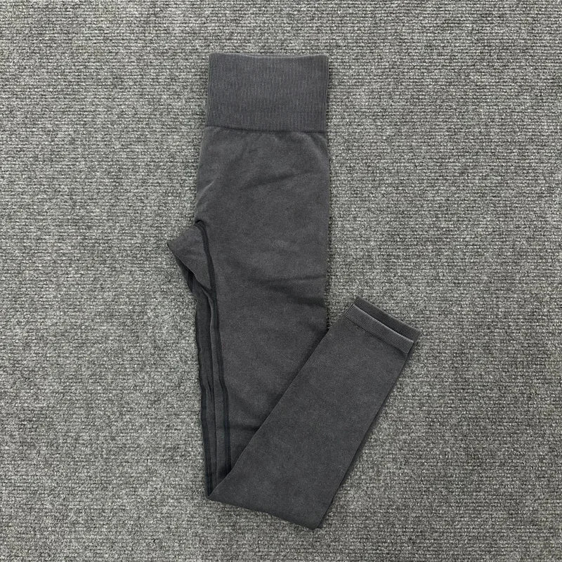Washed Women Sport Suit Zipper Yoga Set Gym Workout Long Sleeve Fitness Crop Top High Waist Seamless Leggings Gym Set