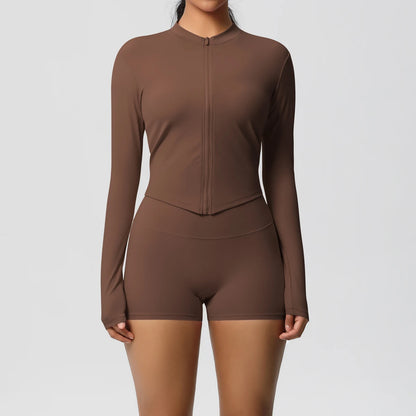 Yoga Sets Sports Fitness Hip-lifting Tight Zipper Jacket Yoga Suit Running Workout Gym Shorts Tracksuits for Women Sports Suits