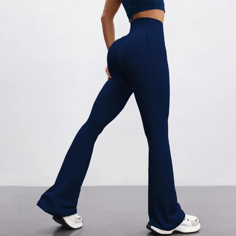 SVEIC Yoga Pants Flare Leggings Sports Fitness High Waisted Leggings Workout Tights Trousers Running Training Gym Woman Clothing