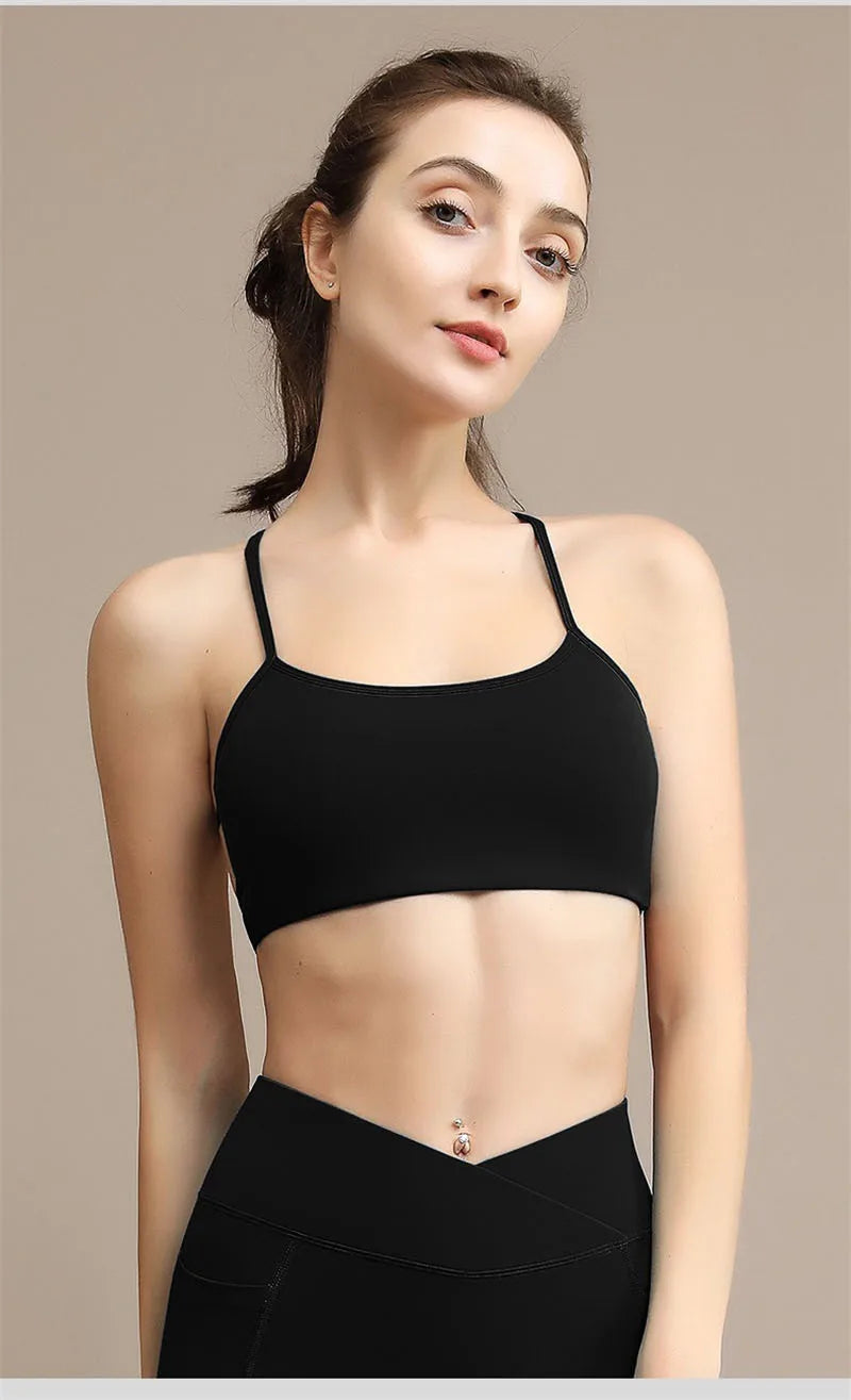 Aiithuug Crisscross Back Yoga Bra Sexy Back Gym Bras Pilates Bras Fitness Workout Bra Soft Stretchy Yoga Bras Active Crop Top
