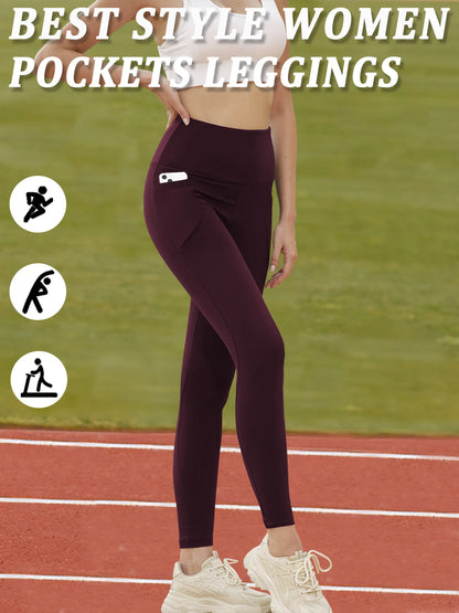 Super Soft Sports Leggings With Pockets For Women High Waisted Workout Yoga Running Push Up Gym Fitness Tight Pants Women's