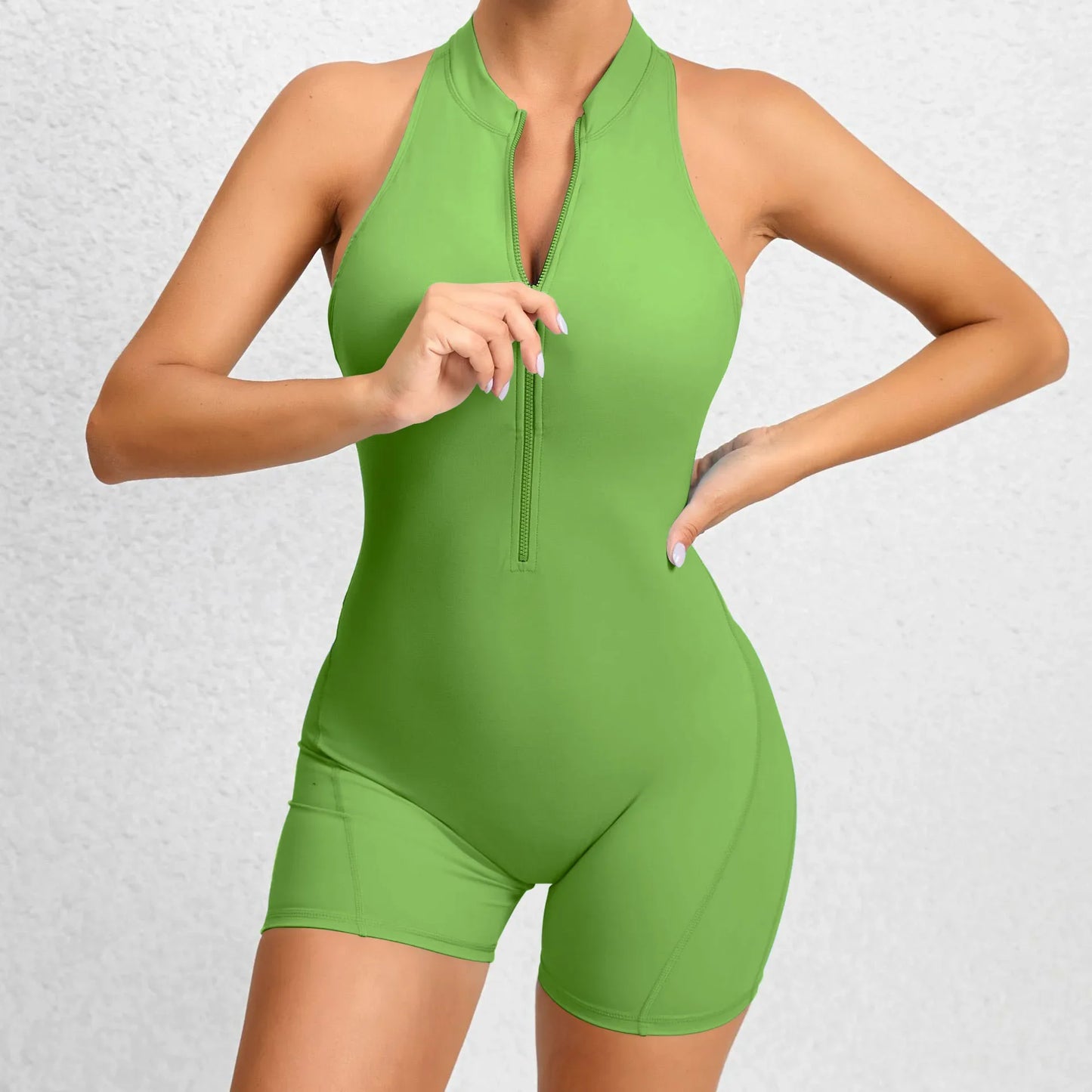 Zipper Women Pad Yoga Jumpsuits One Piece Romper Workout Legging Bodysuit Sport Gym Active Suit Exercise Wear Womens Fitness
