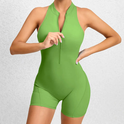 Zipper Women Pad Yoga Jumpsuits One Piece Romper Workout Legging Bodysuit Sport Gym Active Suit Exercise Wear Womens Fitness