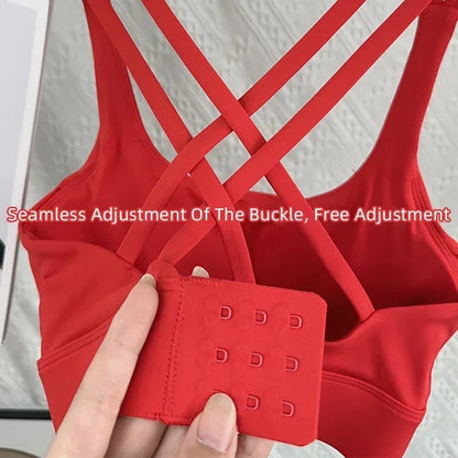 Fitness Tops Fashion Cross Back Women Sport Bra Shockproof Adjustable Buckle Sports Bra Gym Pilates Running Athletic Vest👍️
